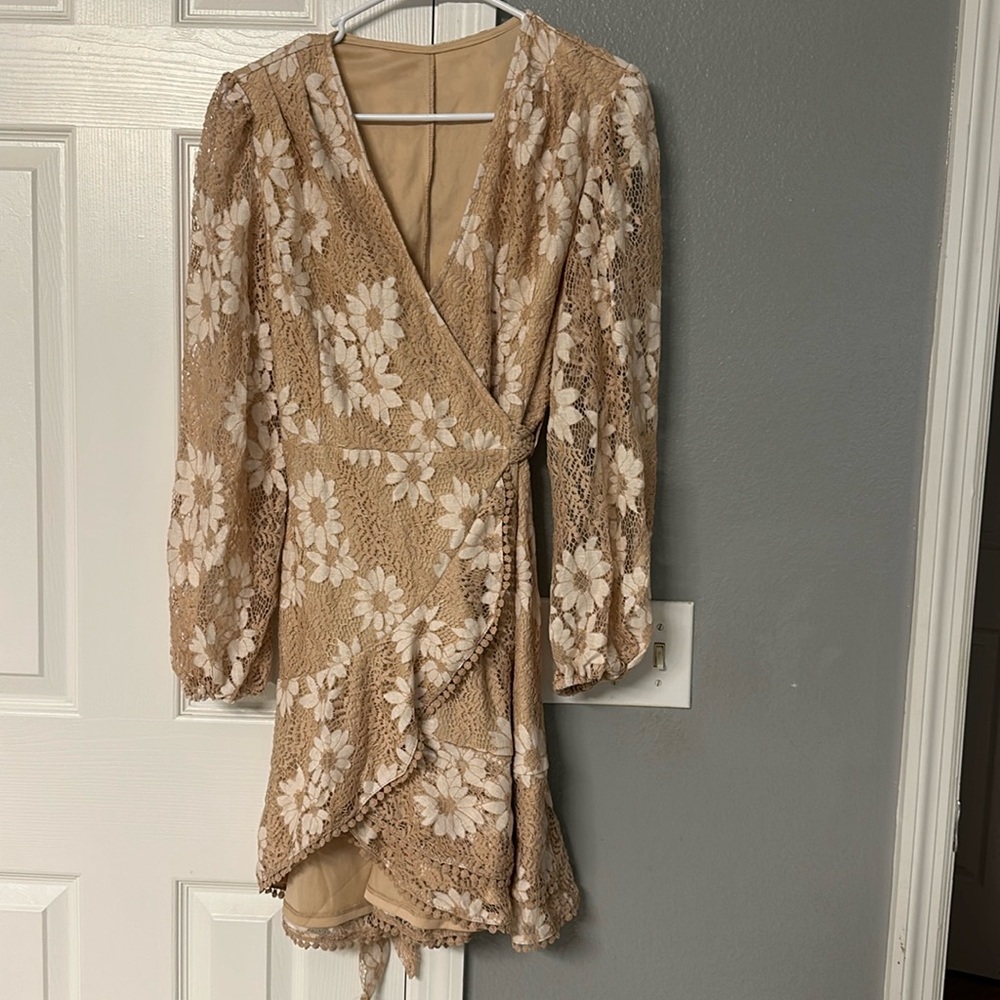 Flower and lace wrap around dress